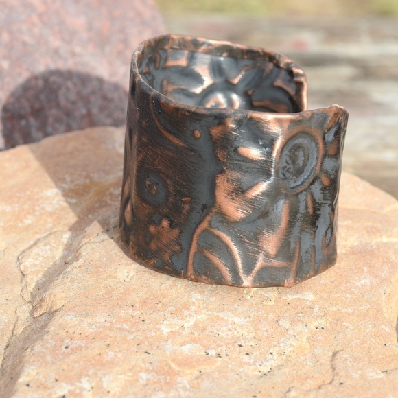 Bouquet Copper Wide Cuff Bracelet Flower Floral Patina Handmade Rustic Artisan - Picture 7 of 7